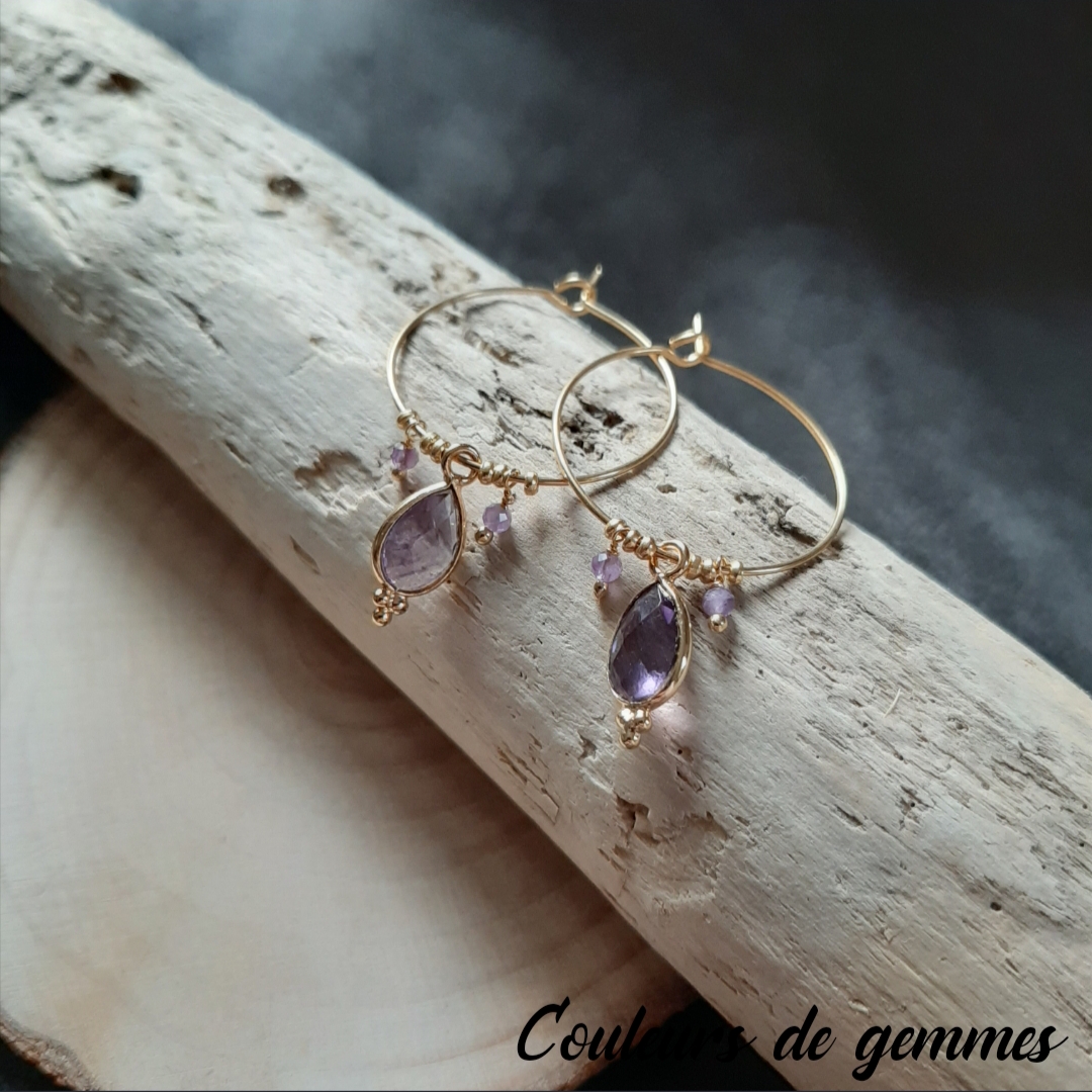 Boucles D'Oreilles Clous En Améthyste Du Brésil - Pierre Violette - Bijou Fantaisie